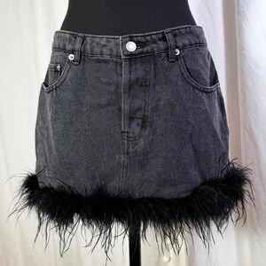 Et Clet Feather Hem Denim Mini Skirt – Small (S)